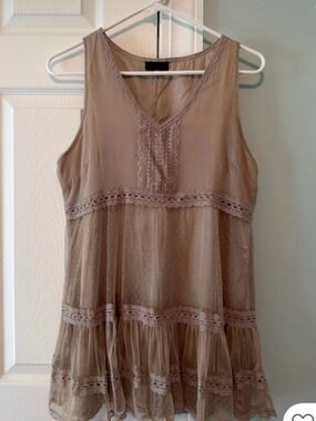 Vero Moda Taupe Lace-Trim Sleeveless V-Neck Tunic